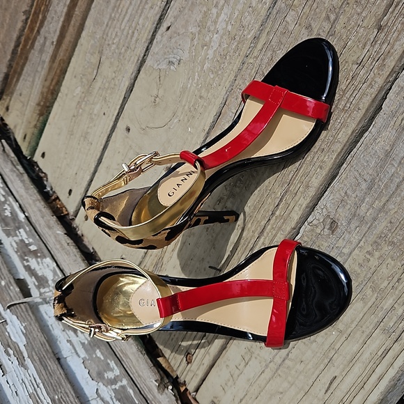 Gianni Bini Shoes - Gianni Bini 4 inch Heels Red Gold Strappy Leopard Heel
